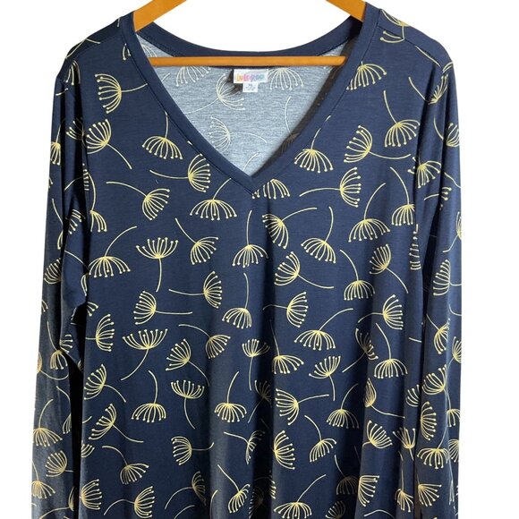 LULAROE Emily Swing Dress Sz XL Dandelion Flower Print Long Sleeve V-Neck Pocket - Picture 2 of 6